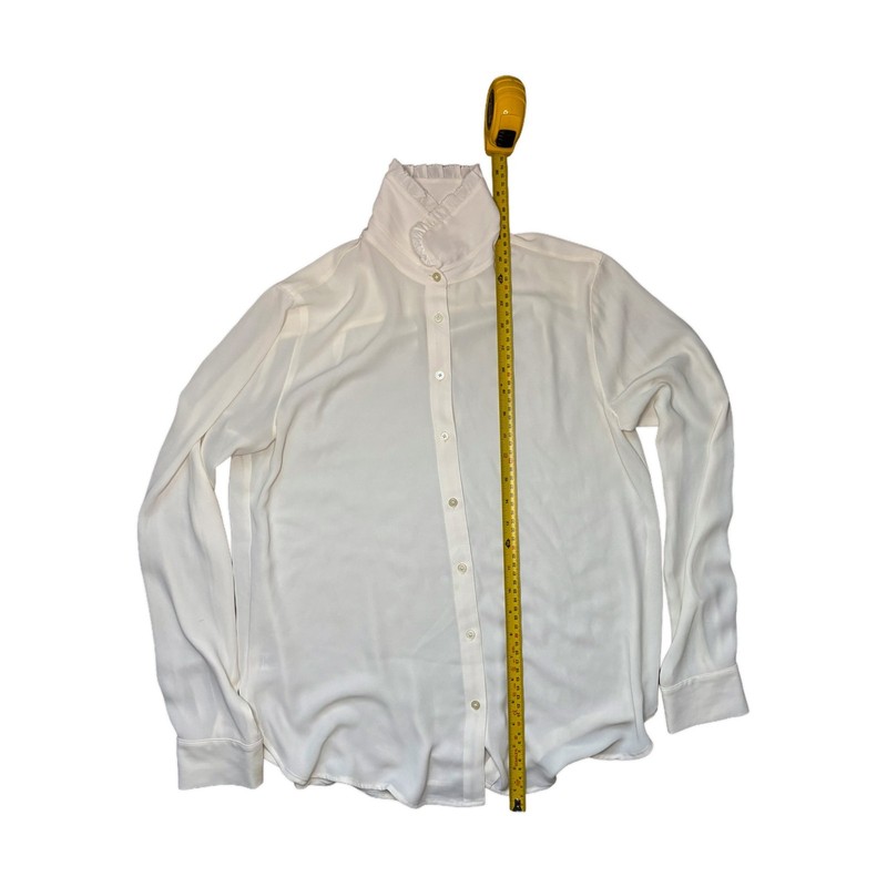 LOFT Button Down Womens Blouse Small White Ivory Ruffle High Neck Long Sleeve gallery