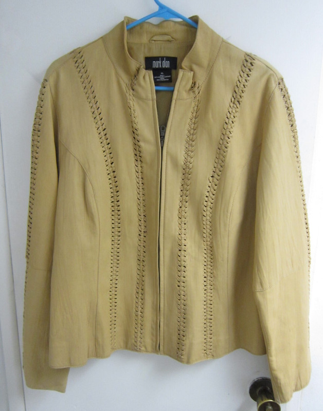 Vtg Soft Leather Mark Alan Tan Jacket Braided Detail Lined Women’s Size XL