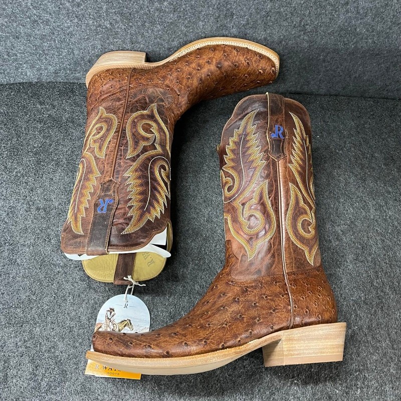 R. WATSON Brass Full Quill 13" Cowboy Boot Men's Size 10 EE Cognac gallery