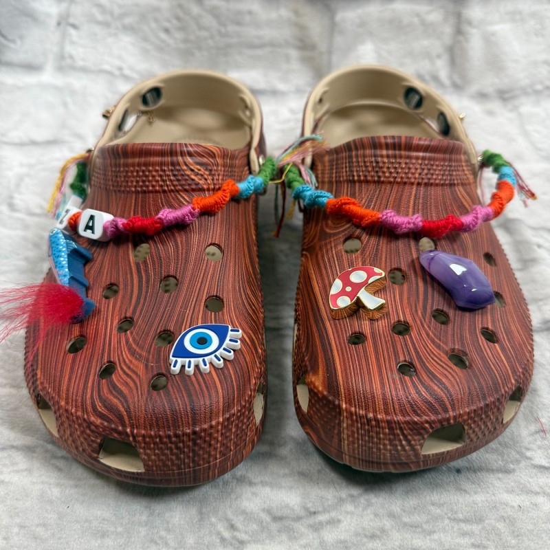 Sza X Crocs Classic Clog Woodgrain Brown w/ Jibbitz Unisex Mens 4 Womens 6 gallery