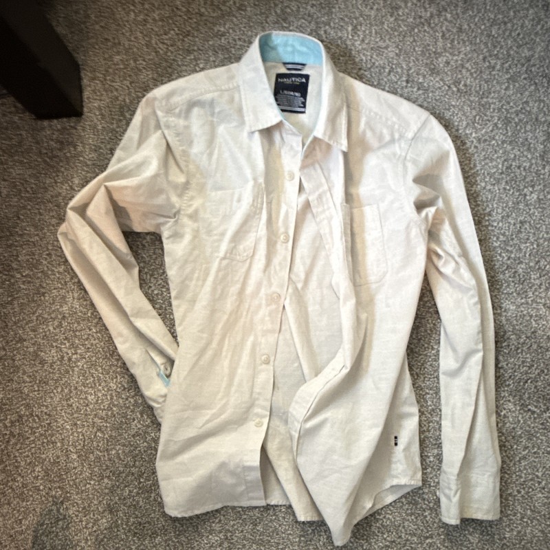 Nautica Men’s Linen Woven Button-Up Shirt Long Sleeve Point Collar L/G 14/16