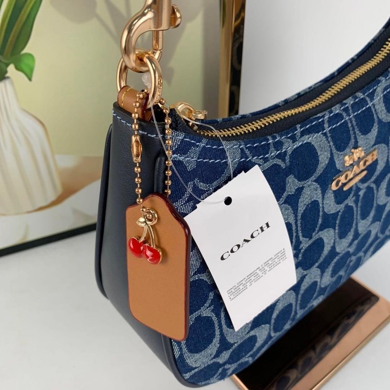 NWT CAF82 Denim/Natural Teri Shoulder Bag Signature Denim With Cherry Keychain gallery