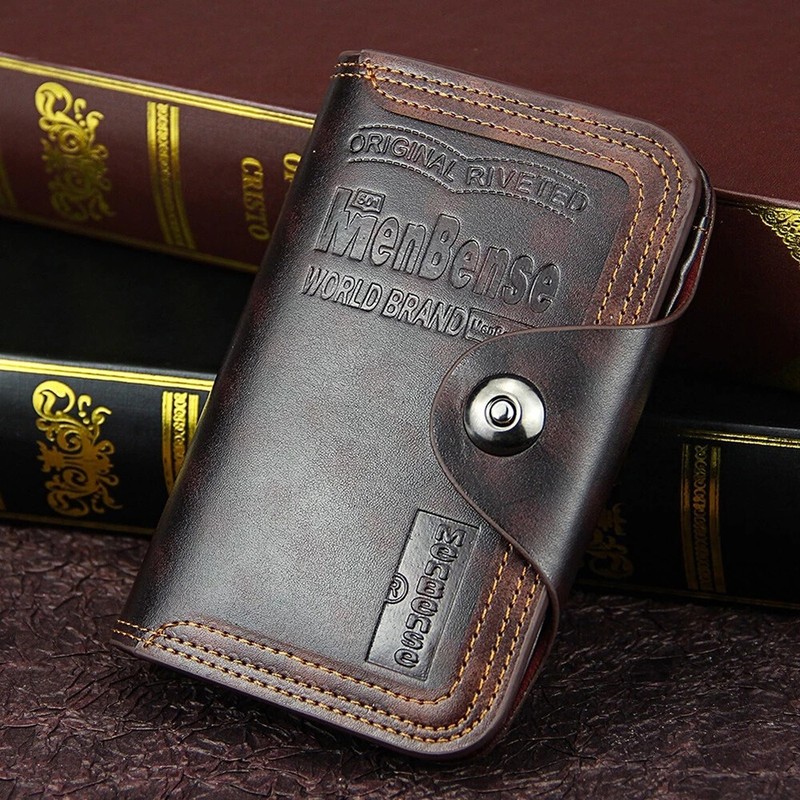 Men's S4 Retro Leather Vertical Section Credit Card Holder Wallet With Hasp US gallery