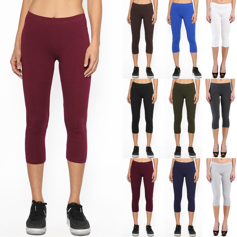 Women Premium Cotton Spandex Yoga Capris Crop leggings 24″ Inseam S-5X USA
