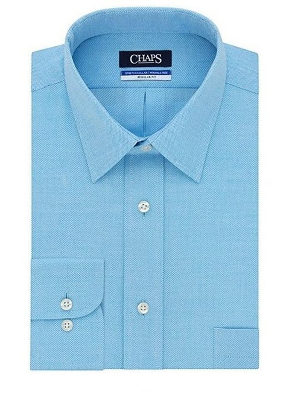 New Chaps Mens Classic-Fit Dress Shirt Stretch Collar Long Sleeves Blue NWT