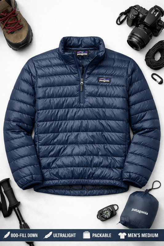 Patagonia AlpLight Down Pullover Mens Medium Smolder Blue Ultralight Jacket New!