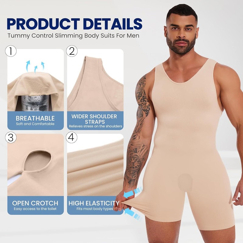 Men's Shapewear Compression Bodysuit Full Body Shaper Slimming Suit Breathable gallery