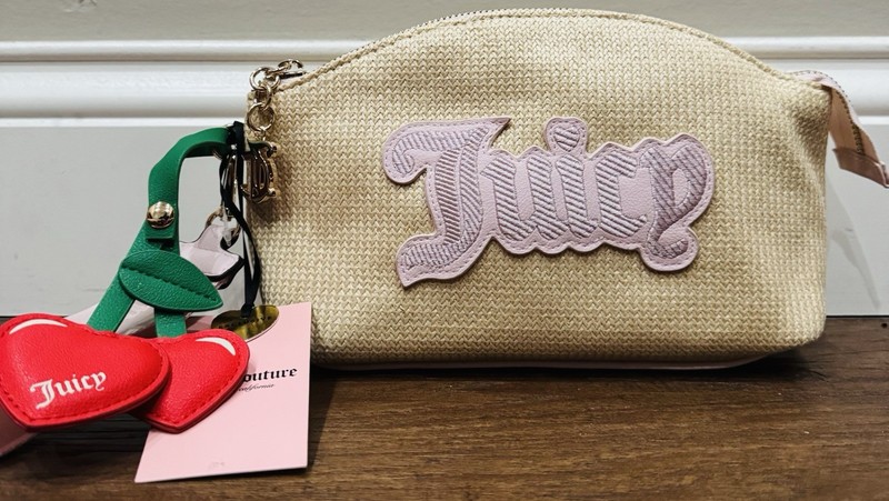 Juicy Couture Juicy Paradise Medium Woven Logo Zip Wristlet Pouch w/ Charm