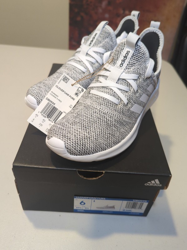 Adidas Cloudfoam Pure Running Shoes Cloud White Oreo Brand New Sz 6 Women DB0695