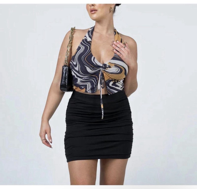 Pricess Polly marble print V-neck halter crop top