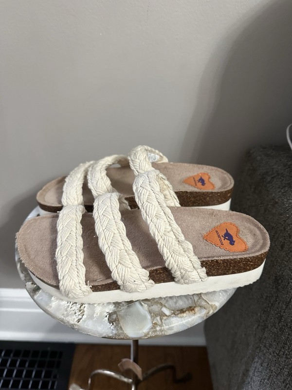 Rocket Dog Womens Beige/White Braided Strap Slide Sandals Slip-On US 6 EU 36.5