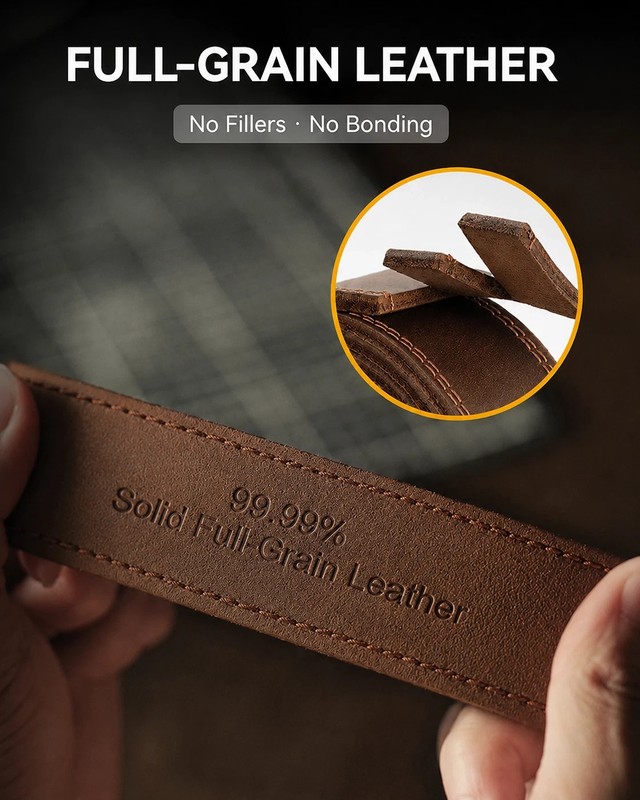 Men's Genuine FULL GRAIN Leather Belt, Brown Zinc Alloy Pin Buckle Size 28-46 gallery