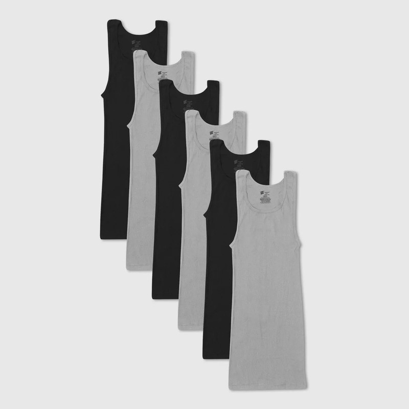 Hanes Men’s Ribbed Moisture-Wicking Tank Top Undershirt 6 Pack Irregular T Shirt