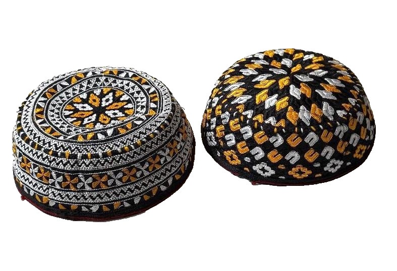 TWO UNIQUE HANDMADE SILK/COTTON EMBROIDERED TURKMEN KIPPAH HATS – SMALL