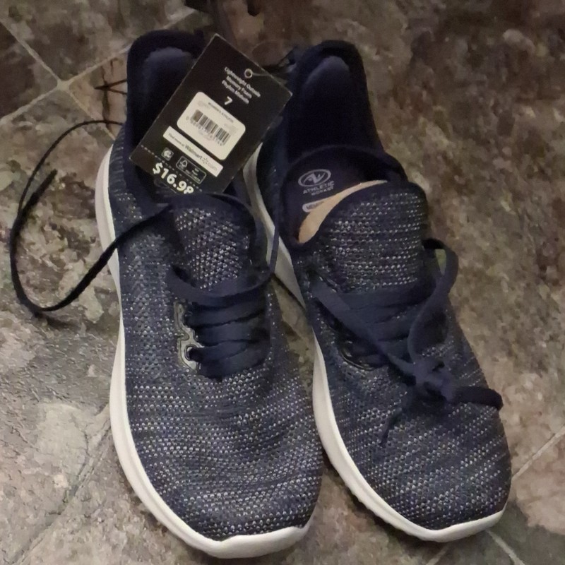 Athletic Works Memory Foam Knit Lace-Up Low Top Walking Sneakers Navy