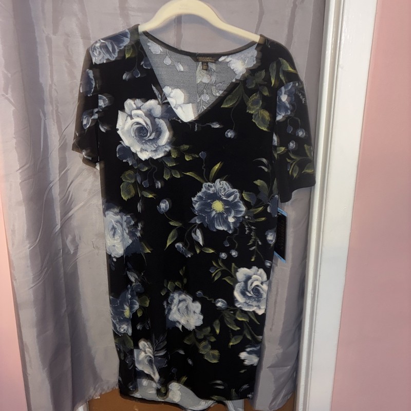 Christian Soriano Dress large Floral Stretch dark navy blue flowers