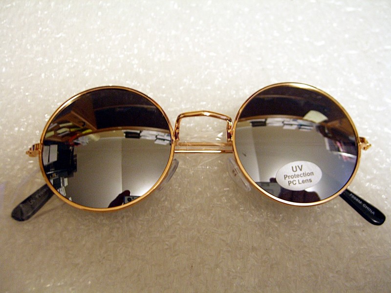 JOHN LENNON SUNGLASSES ROUND HIPPIE STYLE SILVER MIRROR LENS RETRO GOLD FRAME