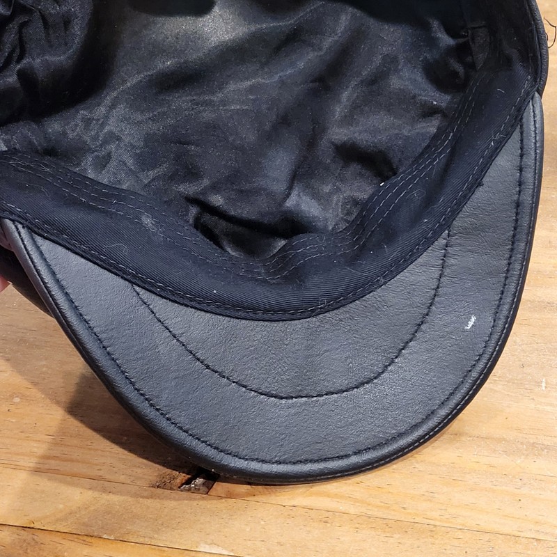 Vtg Black Leather Greek Fisherman Hat Medium Made in USA Mariner Biker Cap M gallery