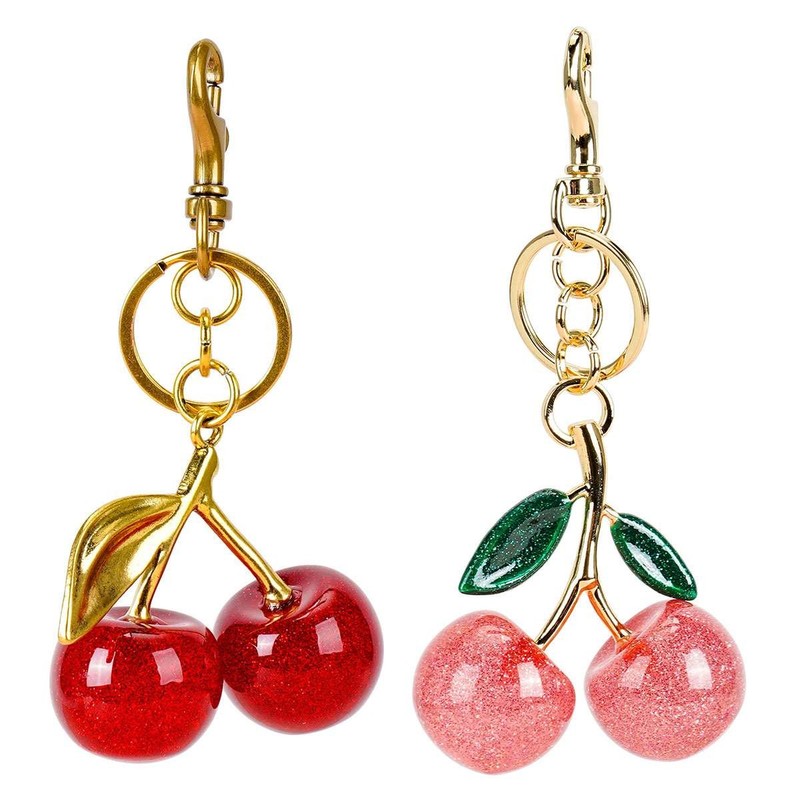 Cute Cherry Bag Charm KeyChain For Coach Glitter resin and metal Brass Key Chain gallery