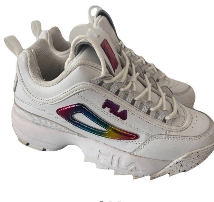 Fila Disruptor II Pride Rainbow Sneakers Women’s 6.5 White Leather Chunky Shoes