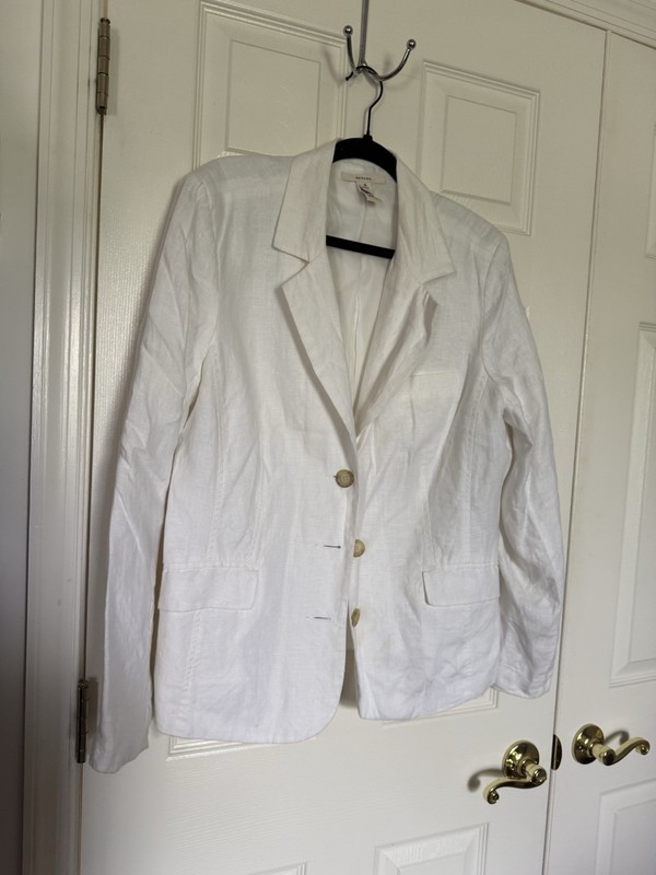 Merona White Linen Blazer Jacket XL Button Closure Pockets Long Sleeve