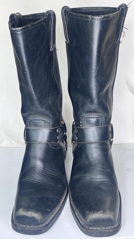 Frye Harness Women’s 9 Black Leather Pull-On Mid-Calf Biker Boots gallery