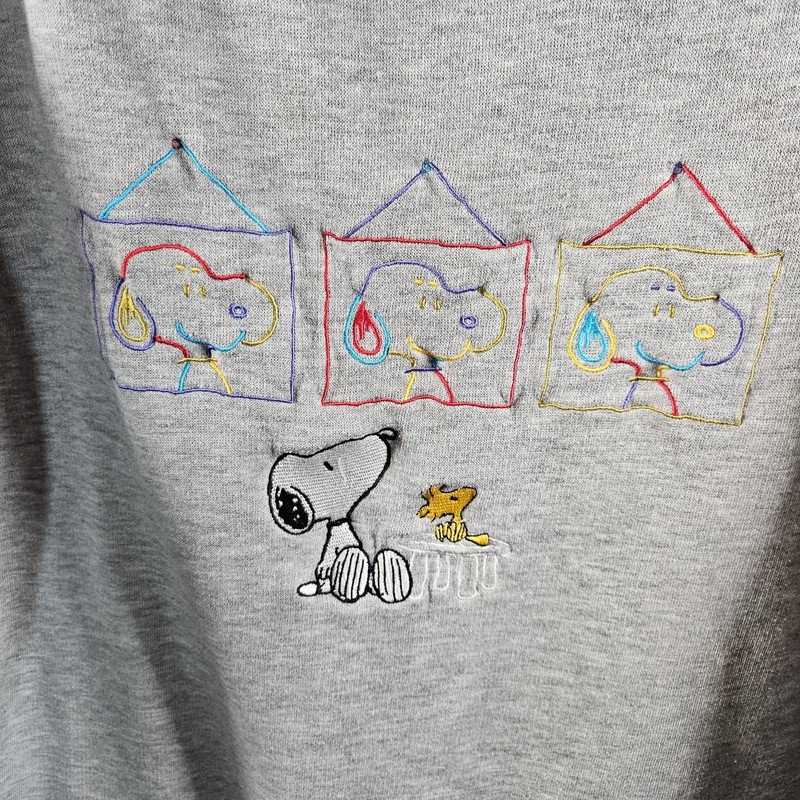 Vintage Peanuts Blitzz Snoopy Woodstock Gallery Sweatshirt Womens XL Grey Retro