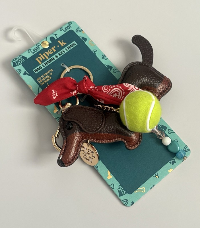 Piper K Dachshund Dog Red Bandana Tennis Ball Beads Bag Charm Key Chain NEW