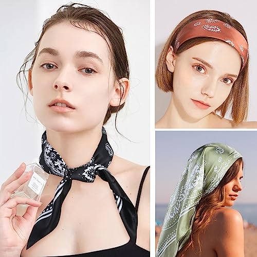 Fishinsea 4 Pcs 27.5'' x 27.5'' Satin Silk Head Scarf Hair Scarves Pattern 1 gallery