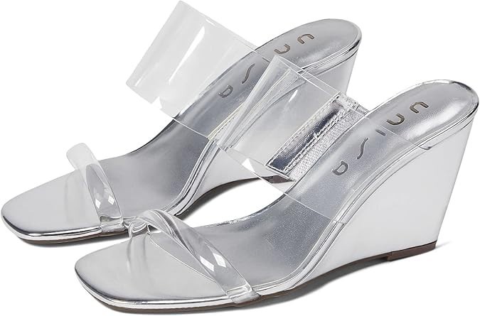 Unisa Metallic Silver Clear Strap Slide Sandals Women’s Size 9.5 NWOB Defect
