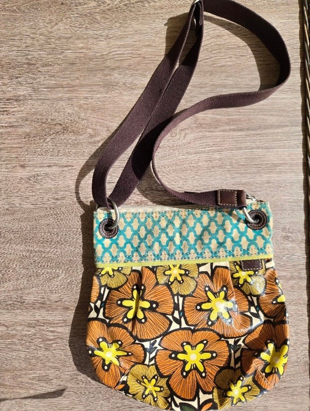 Fossil Key-Per Coated Canvas Floral Crossbody Bag Vintage Boho Retro Y2K