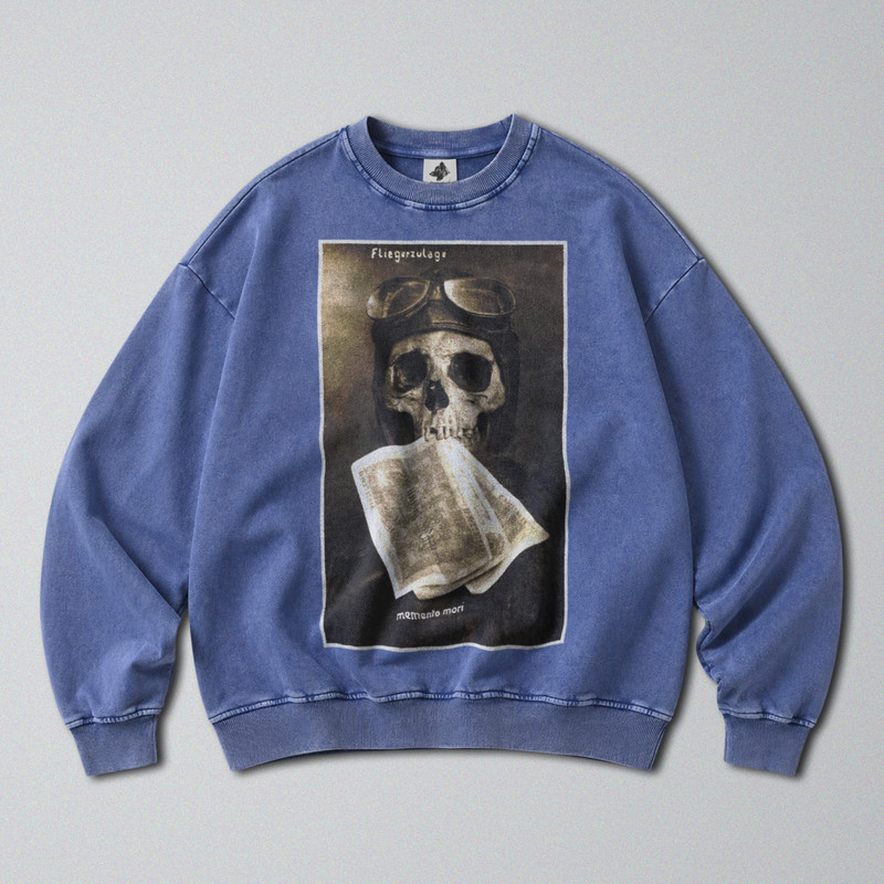 100% Cotton Sweatshirt – Retro Oversized Fit – Unisex – WW1 Memento Mori Print