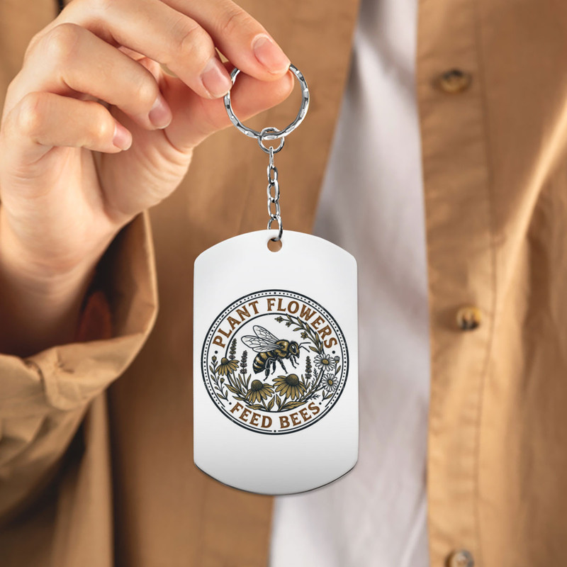 Pollinator Keychain “Plant Flowers Feed Bees” UV Print Aluminum Gift gallery