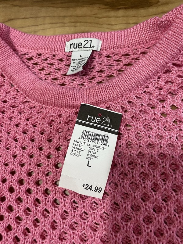 rue21 Pink Open-Knit Crew Neck Lightweight Long Sleeve Pullover Sweater L gallery