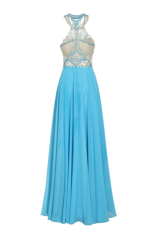 SHEER Embroidery Open Back Rhinestone Long Evening Gown prom dress gallery