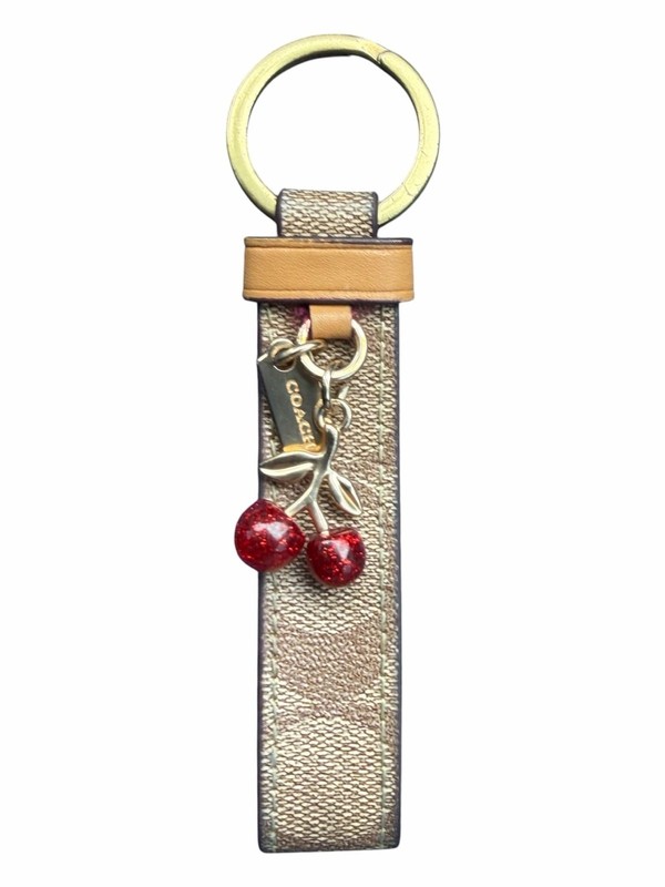Coach Signature Canvas Cherry Charm Keychain
