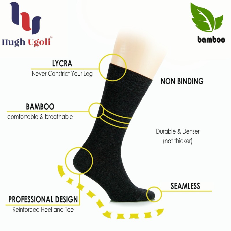 Hugh Ugoli Women's Bamboo Dress Socks Soft Seamless Toe, 3 Pairs, Size: 5-8/9-11 gallery