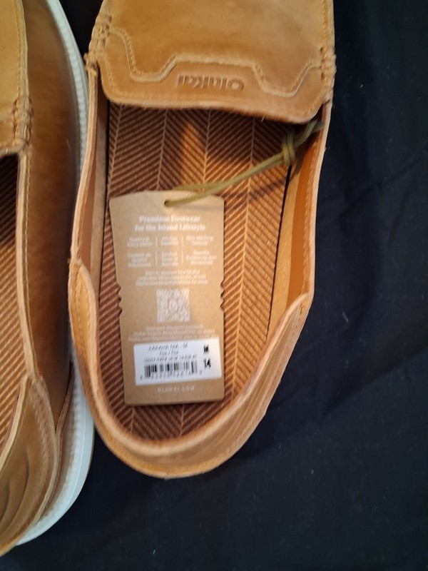 OluKai Men's 14 Brown Bullhide Leather Slip-On Casual Shoes Round Toe gallery