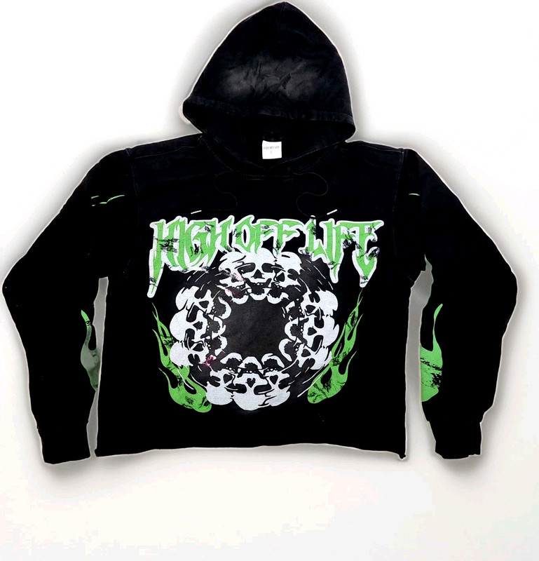High Off Life L Skull Black Green Hoodie Long Sleeves Graphic Print Skater…