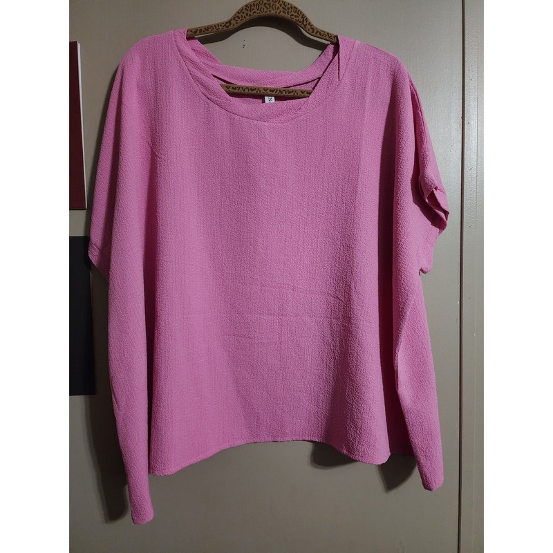 Zenana Top Textured Oversized Dolman Sleeve Large Pink