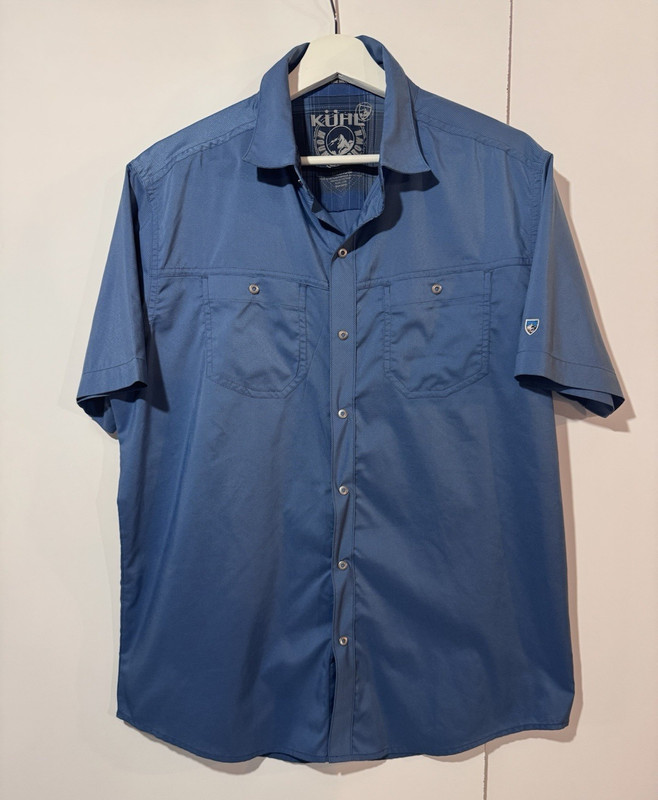 Kuhl Mountain Cloth Men’s M Blue Short Sleeve Button-Up Shirt w/ Pockets