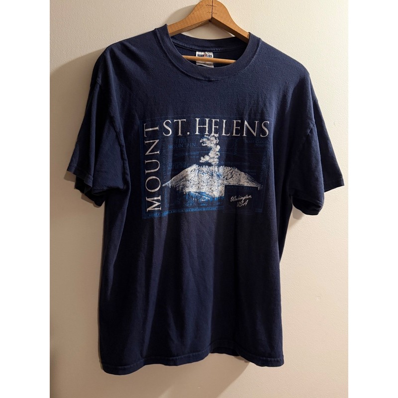 Vintage Jerzees Mount St Helens T Shirt XL Navy Blue Y2K Washington Volcano Tee