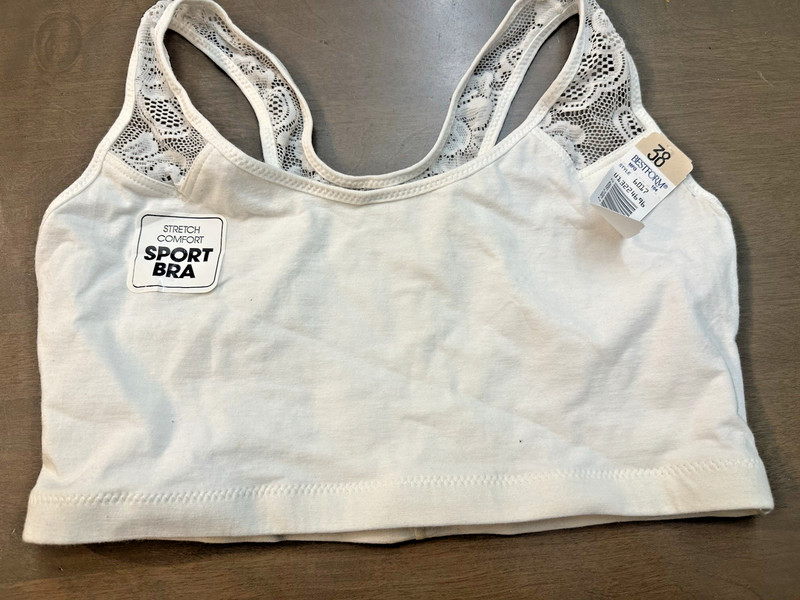 Vintage BESTFORM White Stretch Comfort Sport Bra With Lace Trim Size 38 NWT