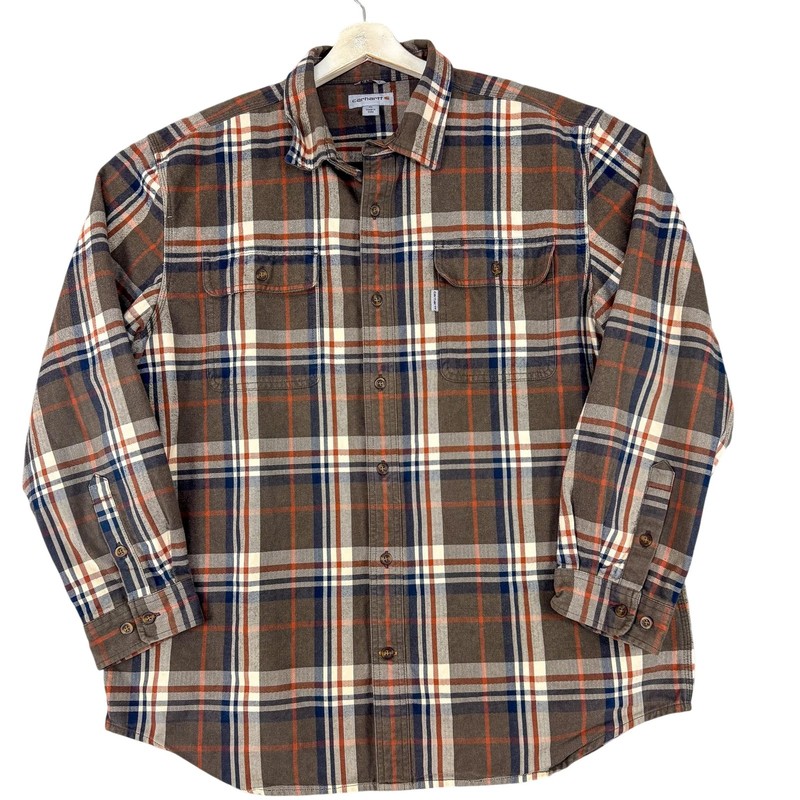 Carhartt Hubbard Shirt Mens XL Brown Plaid Flannel Original Fit Workwear Cowboy