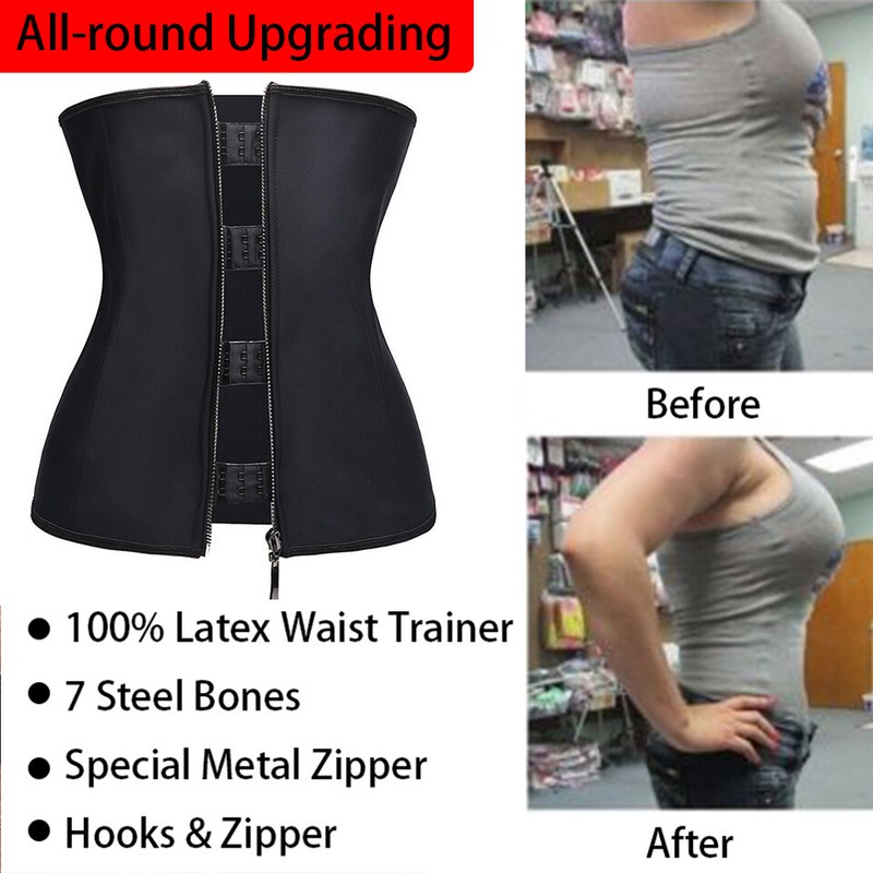 Women LATEX Rubber Zip Waist Trainer Cincher Underbust Corset Fajas Body Shaper gallery