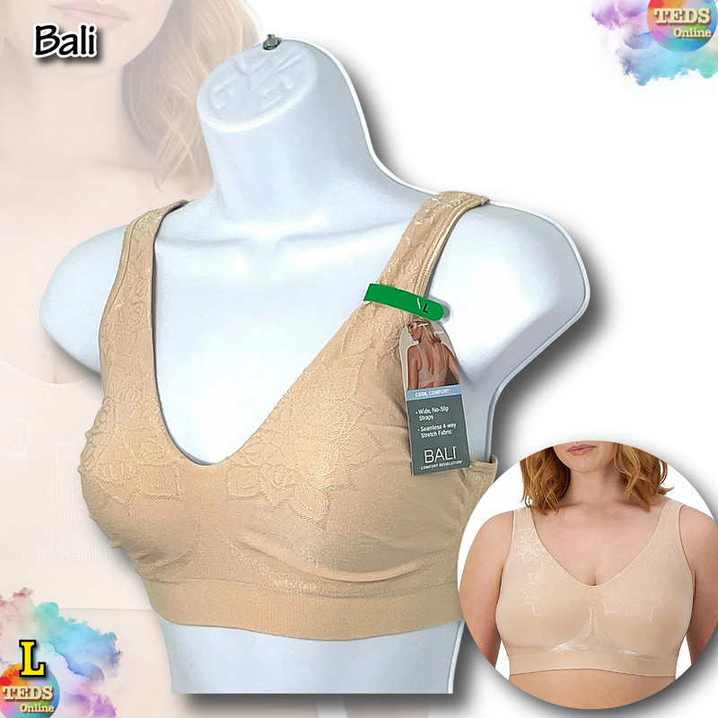 NWT Bali L Comfort Revolution ComfortFlex Fit Wireless Bra DF3484 Almond Aztec