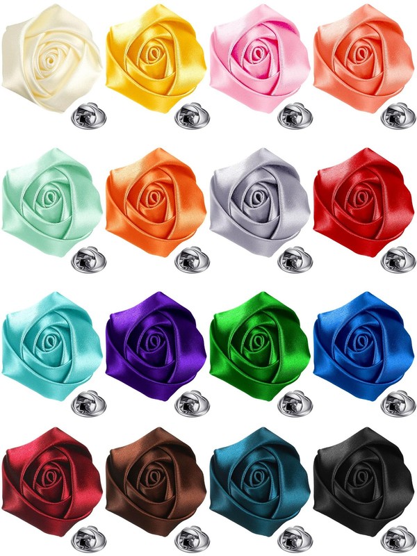 Lapel Pins 16PCS Satin Flower Brooch Wedding Suit Accessories