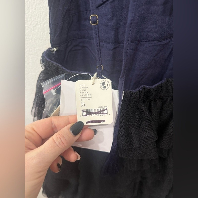 Free People Flutter Mini Navy and Black Ruffled Dress in size XL gallery