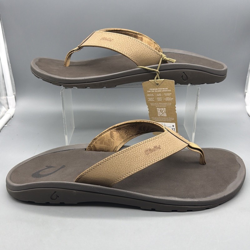 Olukai Ohana Mens Size 17 Thong Flip Flops Tan Dark Java Sandals Slip On