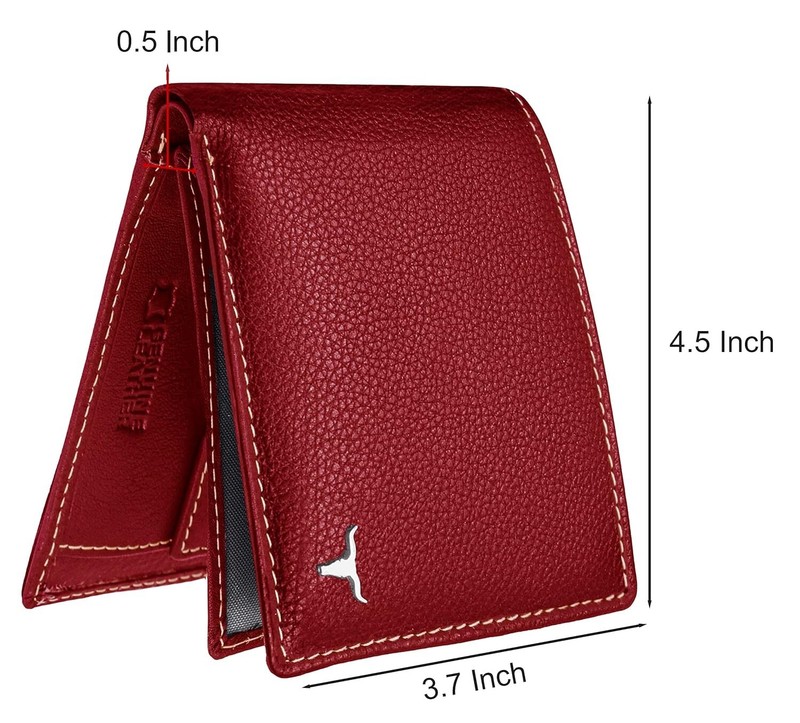 New Red Bi-Fold Leather Men's Wallet RFID Protection Gift Item gallery